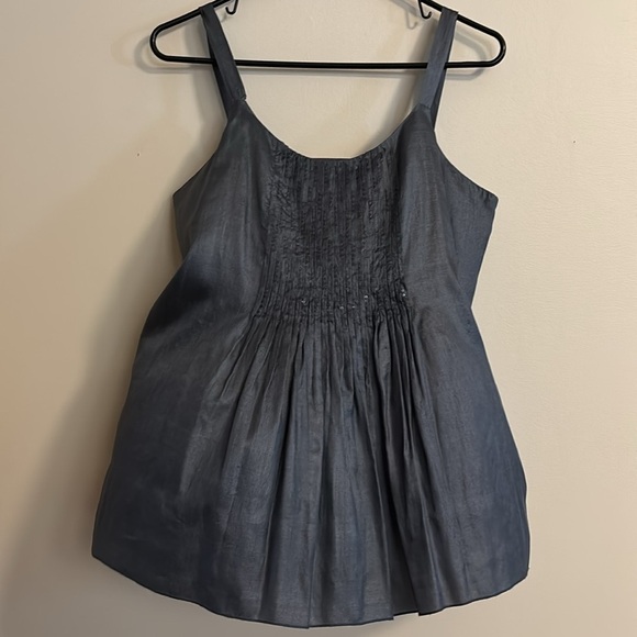 EILEEN FISHER 💯 silk and cotton lined suble sequin rusched tank size S/P - Picture 2 of 11